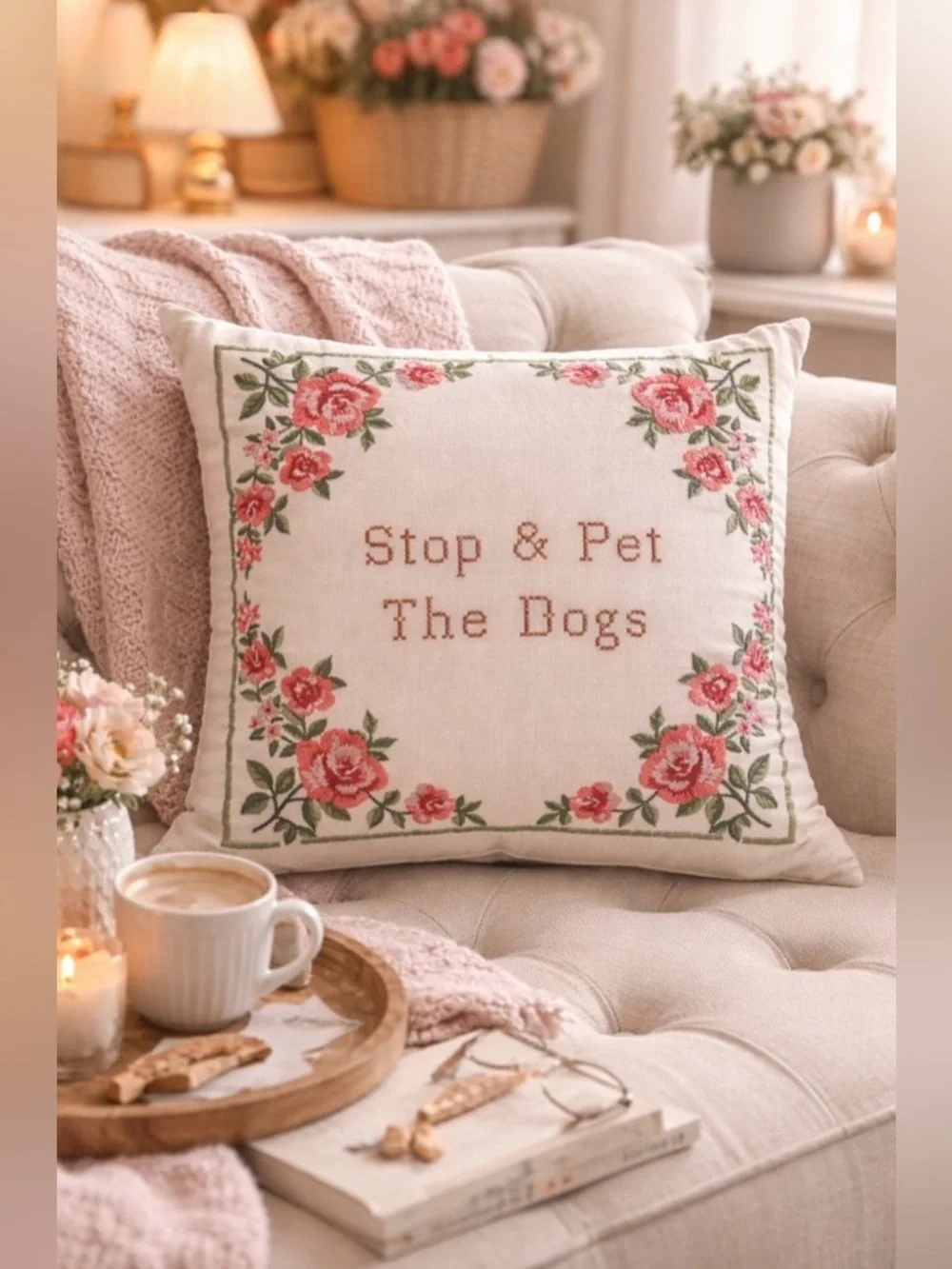 Stop & Pet The Dogs pillow NWT Maeve & Rose